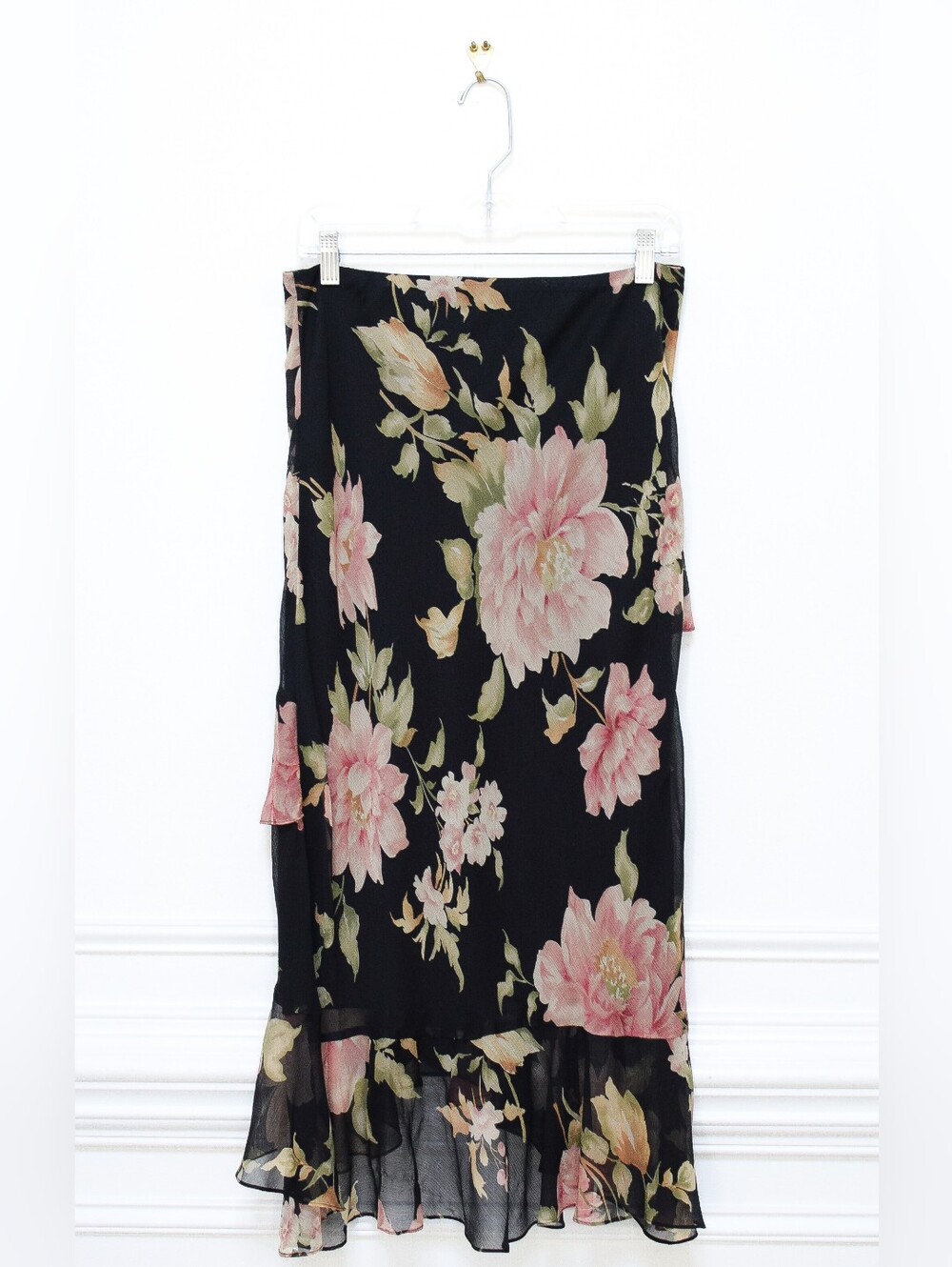 Vintage Ralph Lauren Floral Silk Midi Skirt Low Rise Asymmetrical Size 4 Fairy - Picture 6 of 11